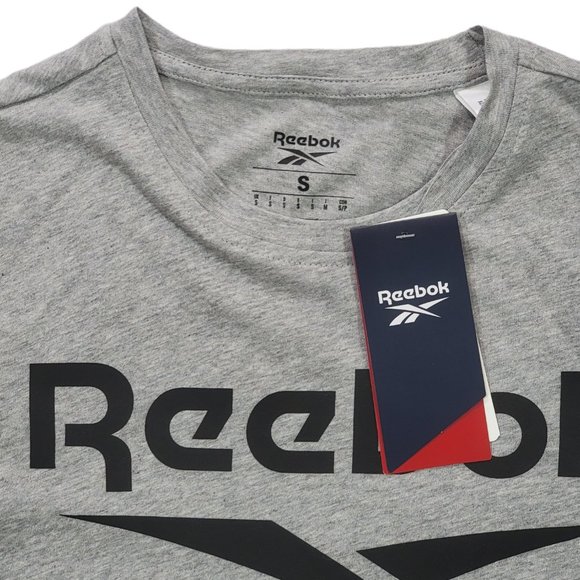 Reebok T-Shirts Mens Training Big Logo Tee GS1614 (Size S) Medium Heather Grey/B - Picture 2 of 5